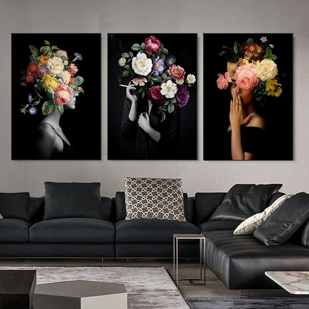 

Women Bloom Flower Canvas Painting Home Decor Wall Art Decorative Secret Smoking Print Painting Living Room PosterPicture Mural