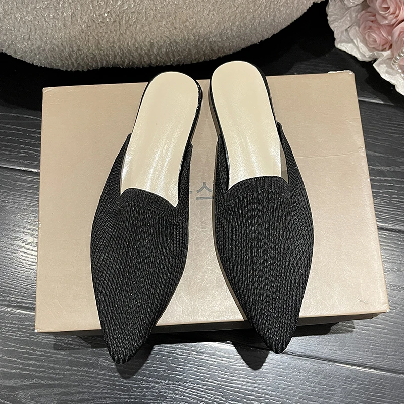 

2023 New Slippers Women's Pointed Toe Slip-on Shoes Non-slip Temperament Low-heeled Plastic Sandals Zapatos para mujeres