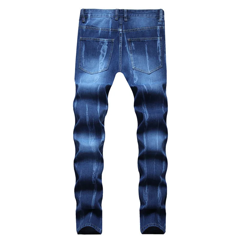 Large Size Perforated Straight Denim Jeans Hole Washing Designer Trousers Tie Blue New Style Winter Pants 2023 Free Shipping