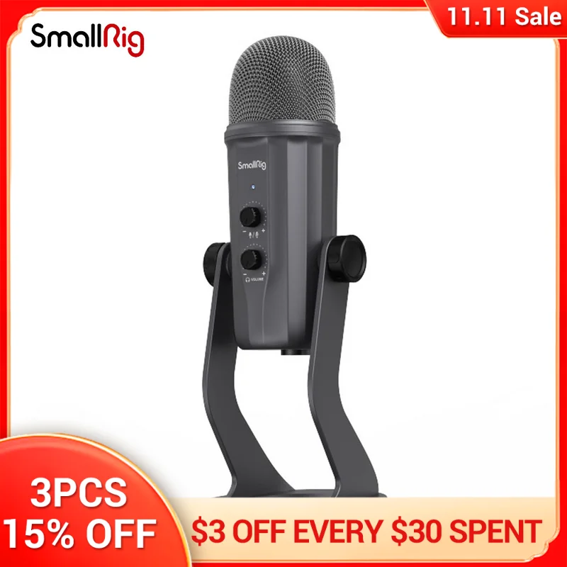 

SmallRig USB Condenser Microphone with Cardioid Pickup Pattern PC Gaming Mic Built-in Shock Mount for Streaming Recording 3465