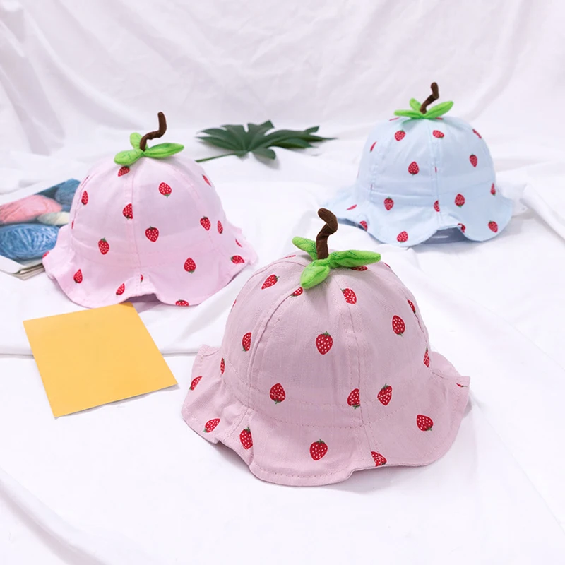

Cartoon Strawberry Baby Bucket Hat Spring Summer Kids Cap Infant Outdoor Beach Panama Cap For Boy Girls Toddler Sun Hat bonnet