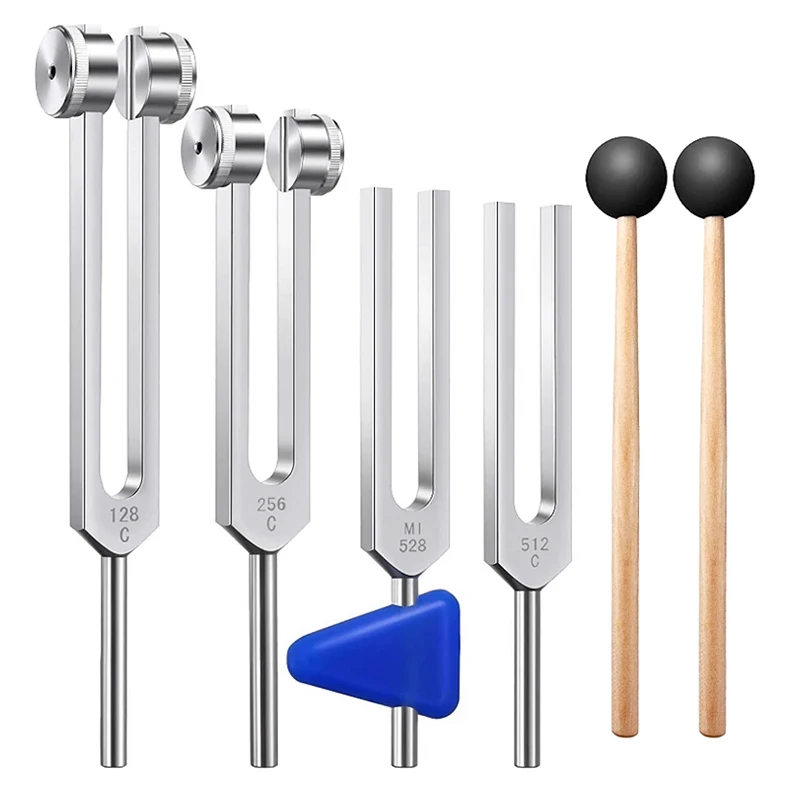 

4PCS Lot Tuning Fork Set(128Hz 256Hz 512Hz 528Hz) with Mallet Chakra Massager Hammer for Sound Healing Therapy Vibration Tool