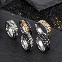 new mens titanium steel double chain rotating ring rotating decompression jewelry cold style fashion personality jewelry