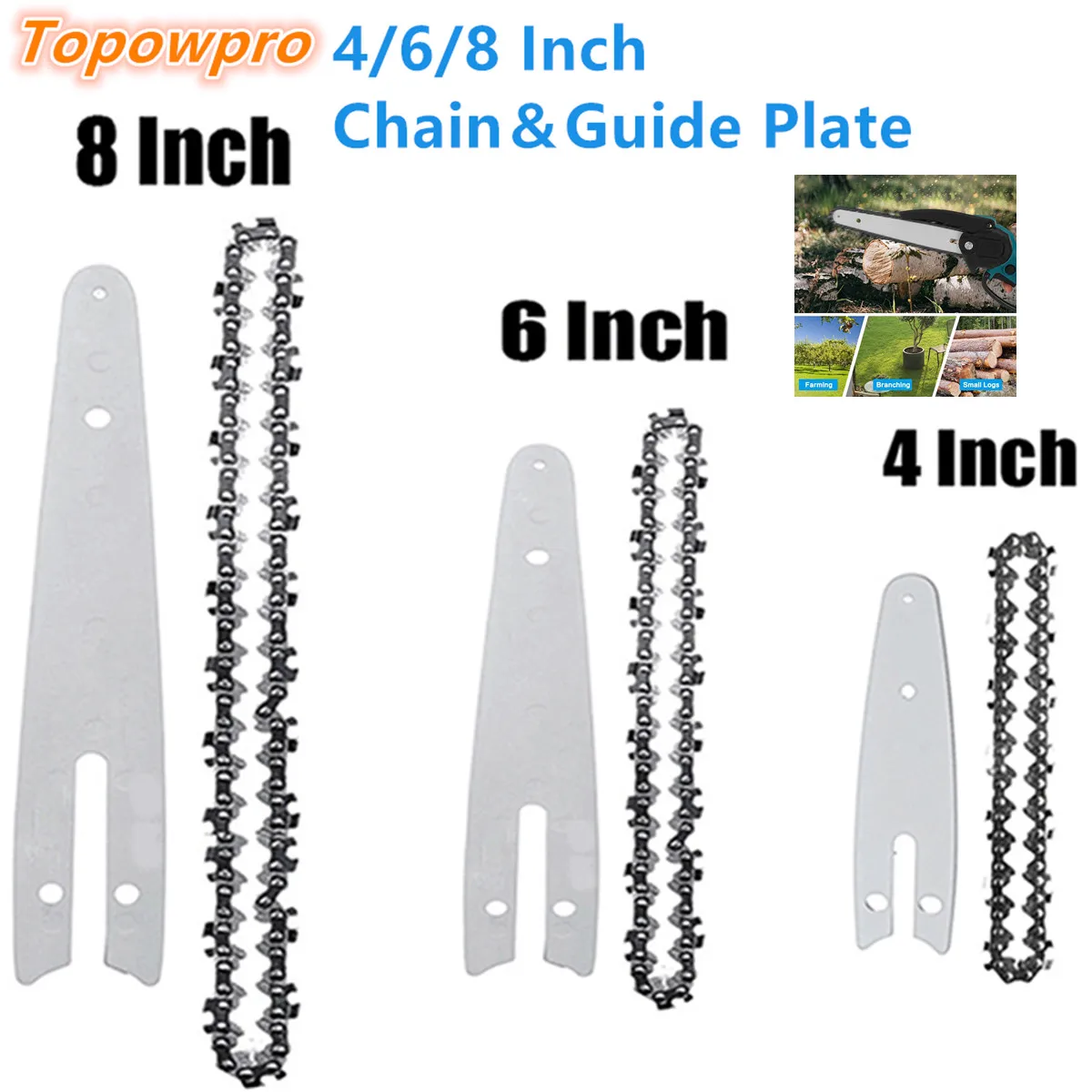 4/6/8 Inch Guide Plate And Saw Chain Set For Mini Electric Chainsaw Replacement Carpentry Accessorie Wood Cutter Spare Chain