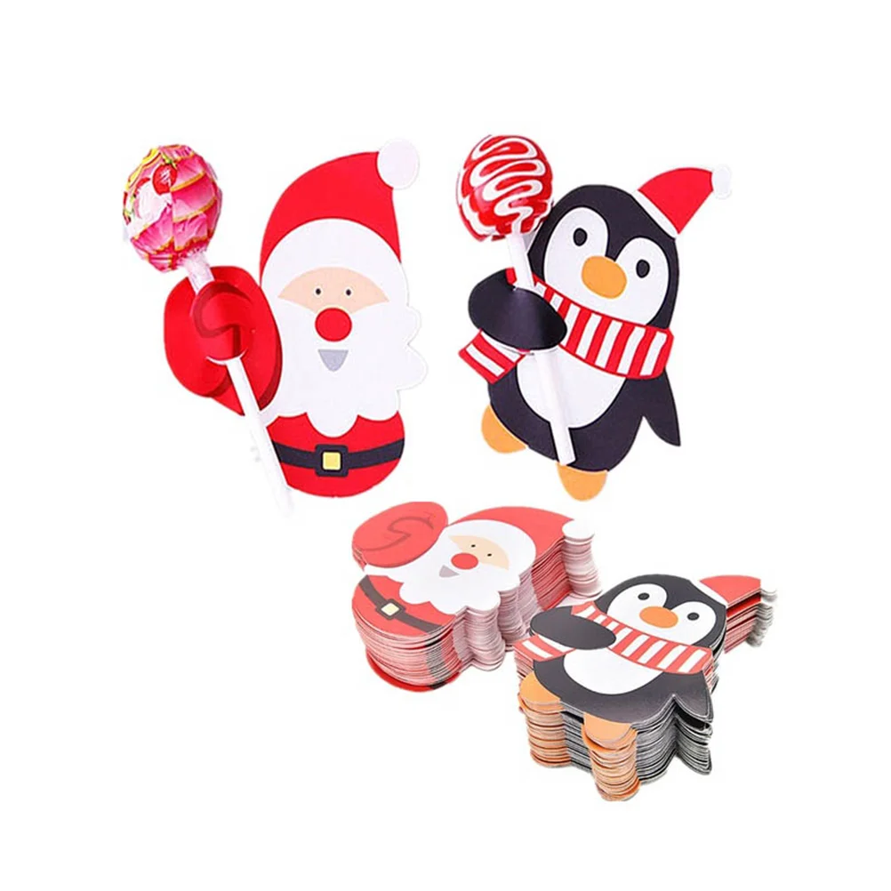 

50 Pcs Christmas Ornaments Lollipop Xmas Decor Paper Card Decorate Candy Decorations