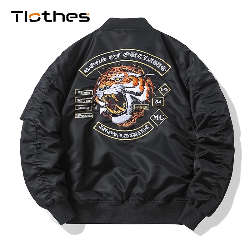 Tiger Embroidery Bomber Jacket Mens Clothing Hip Hop Baseball Jackets and Coats Streetwear Military Jacket Men's Brand Outerwear