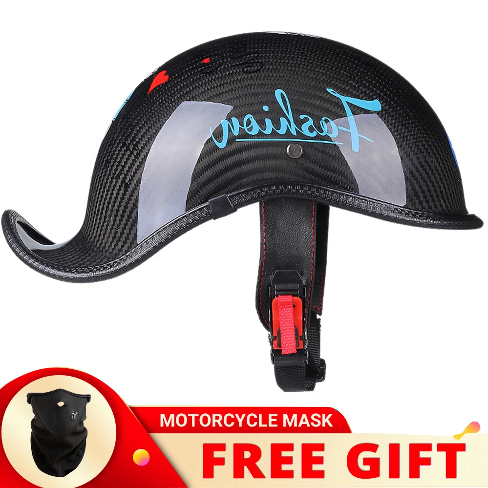 

High Quality Carbon Fiber Half Open Face Crash Motorcycle Helmet Summer Vintage Men Women Fashion Retro Scooter Riding Casque