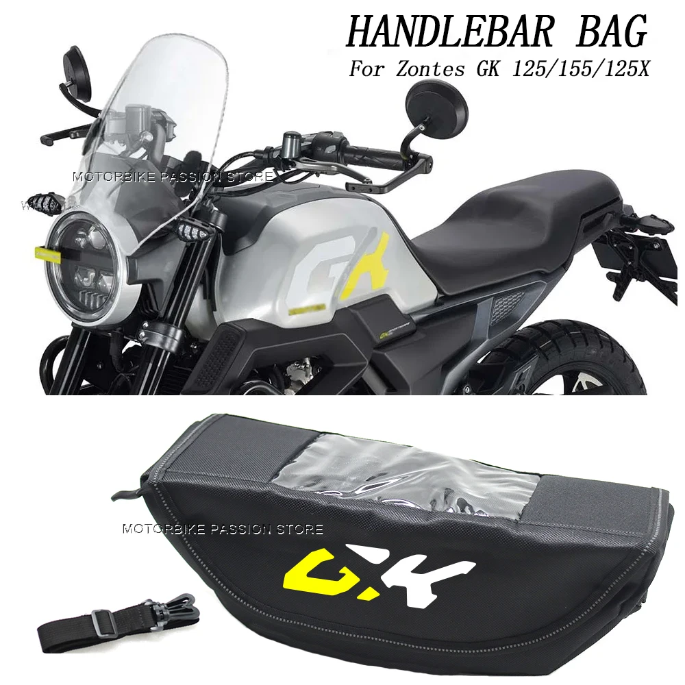Фото Для Zontes GK 125/GK 155/GK 125X Универсальная мотоциклетная сумка на руль с сенсорным экраном, водонепроницаемая сумка для хранения телефона №1