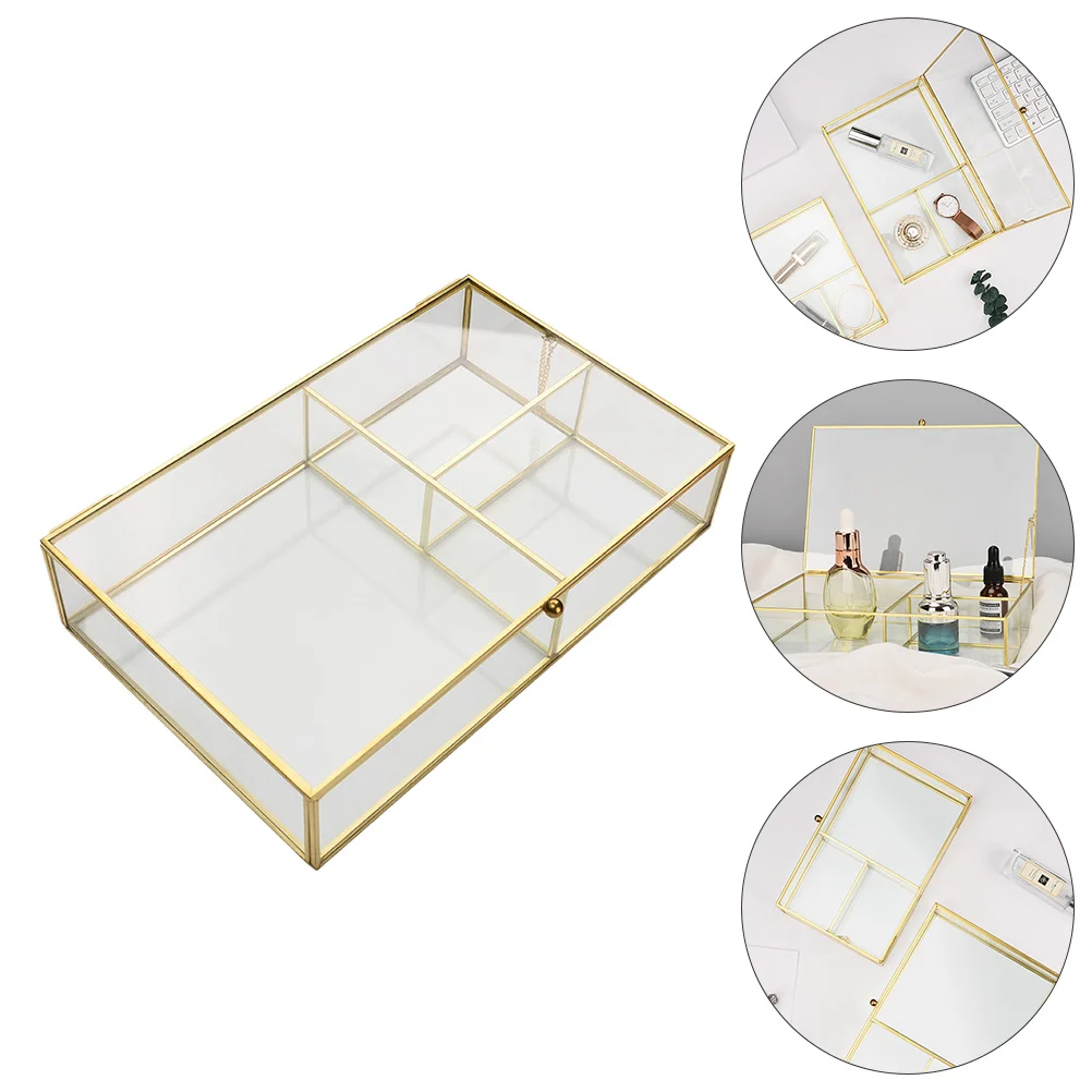 

Box Glass Jewelry Storage Makeup Holder Lipstick Drawersvanity Decorativedresservintage Mirrored Bottom Desktop Trinket Keepsake