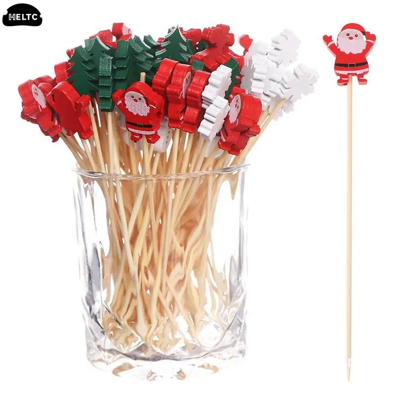 

50/100Pc Halloween Christmas Bamboo Skewer Cocktail Pick Cupcake Topper Disposable Food Dessert Toothpick New Year Party Supplie