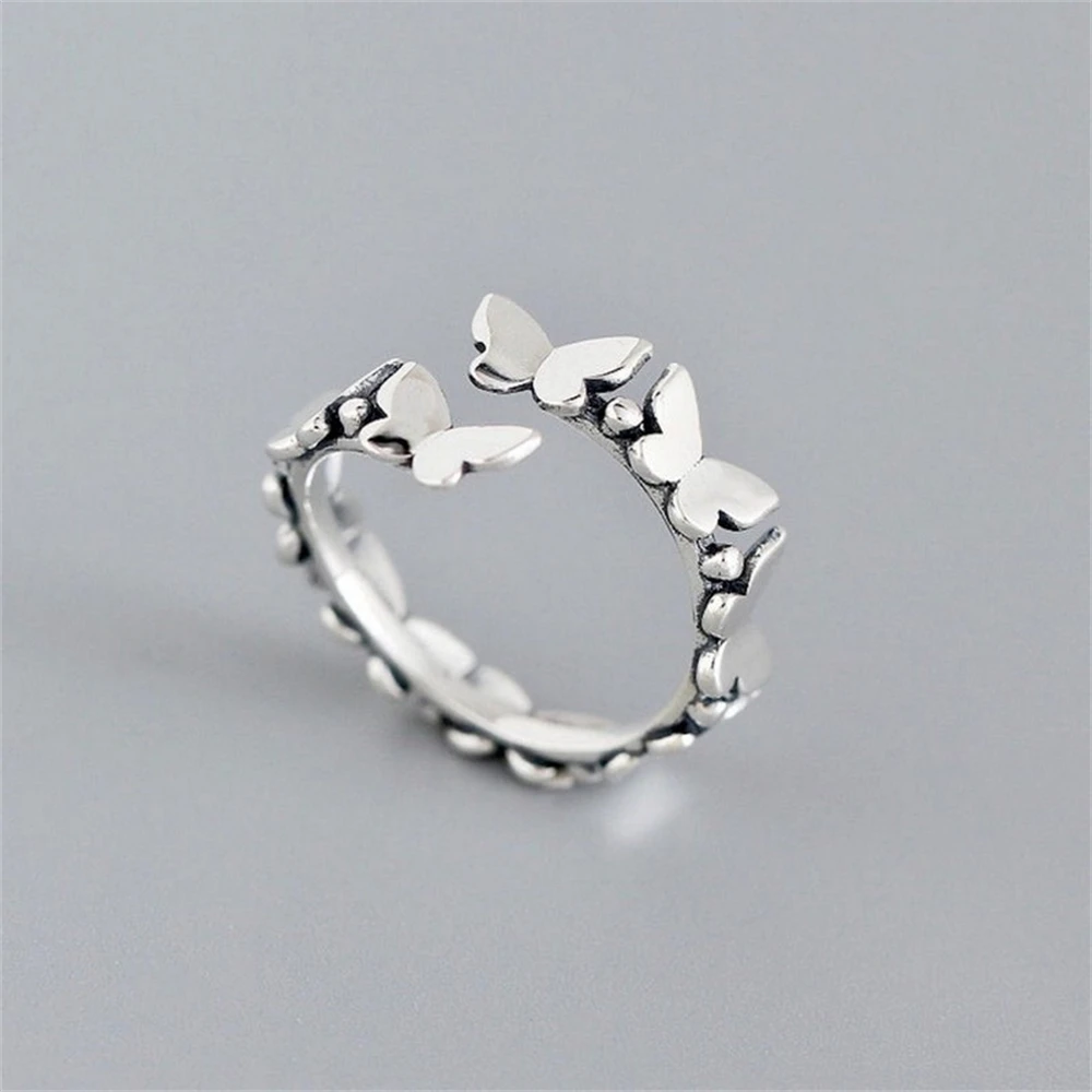 

Vintage Silver Color Butterfly Rings for Women Men Geometric Beads Adjustable Finger Ring Creative Design Fashion Jewlery Gifts