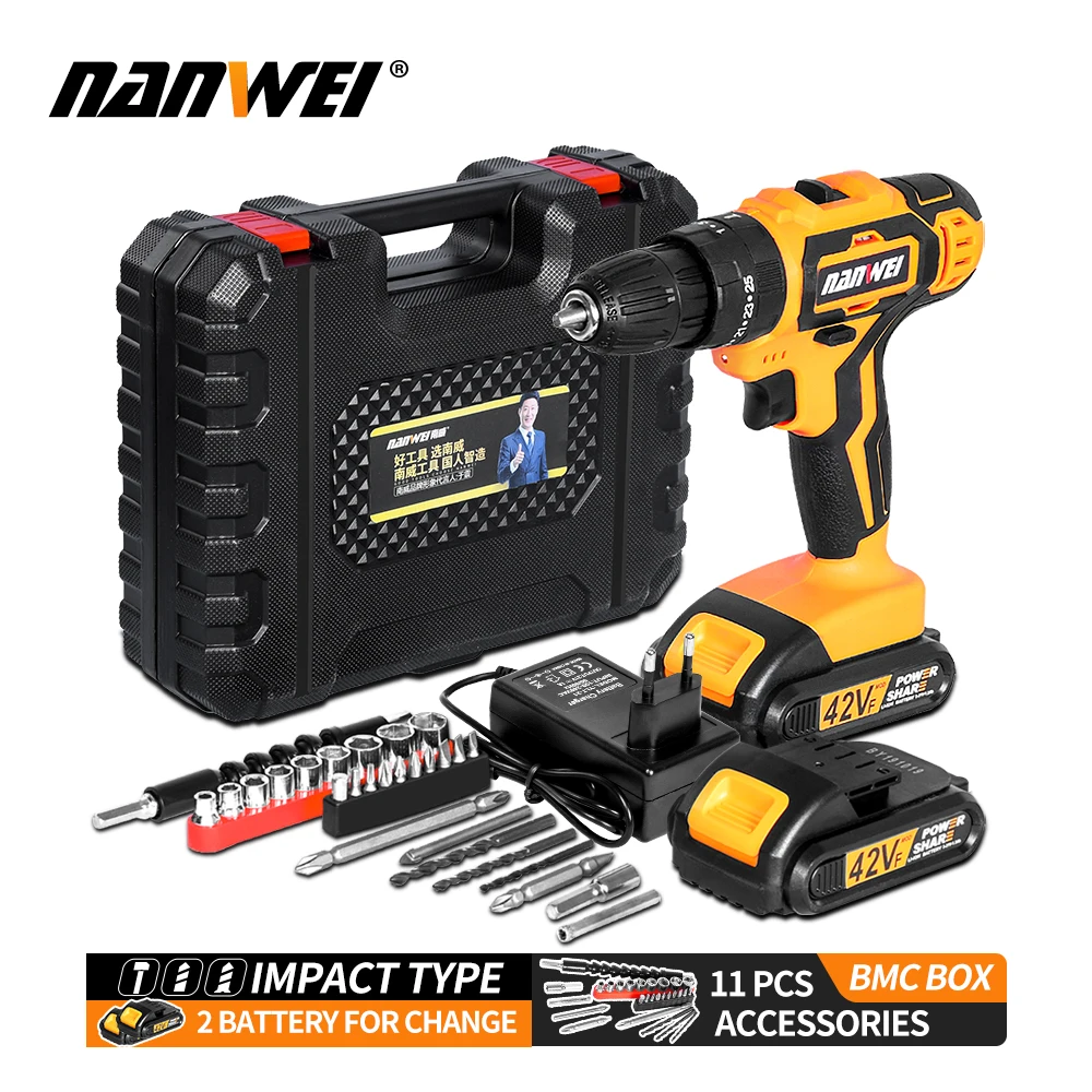 

NANWEI Electric Screwdriver Cordless Drill Impact Drill Power Driver 21V 2-Speed