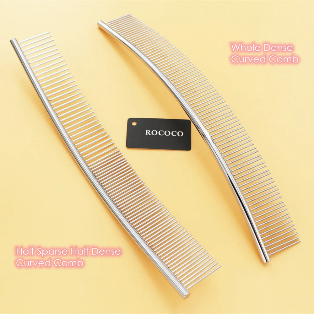 

Removal Curved Dog Steel Cat Grooming Stainless 25cm Hair Comb Teeth Dog Professional Pet Dense Cleaning Brush Sparse Comb