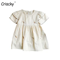criscky baby girls dresses summer dresses kids short sleeve cute floral print o neck a line dress princess dresses for girls