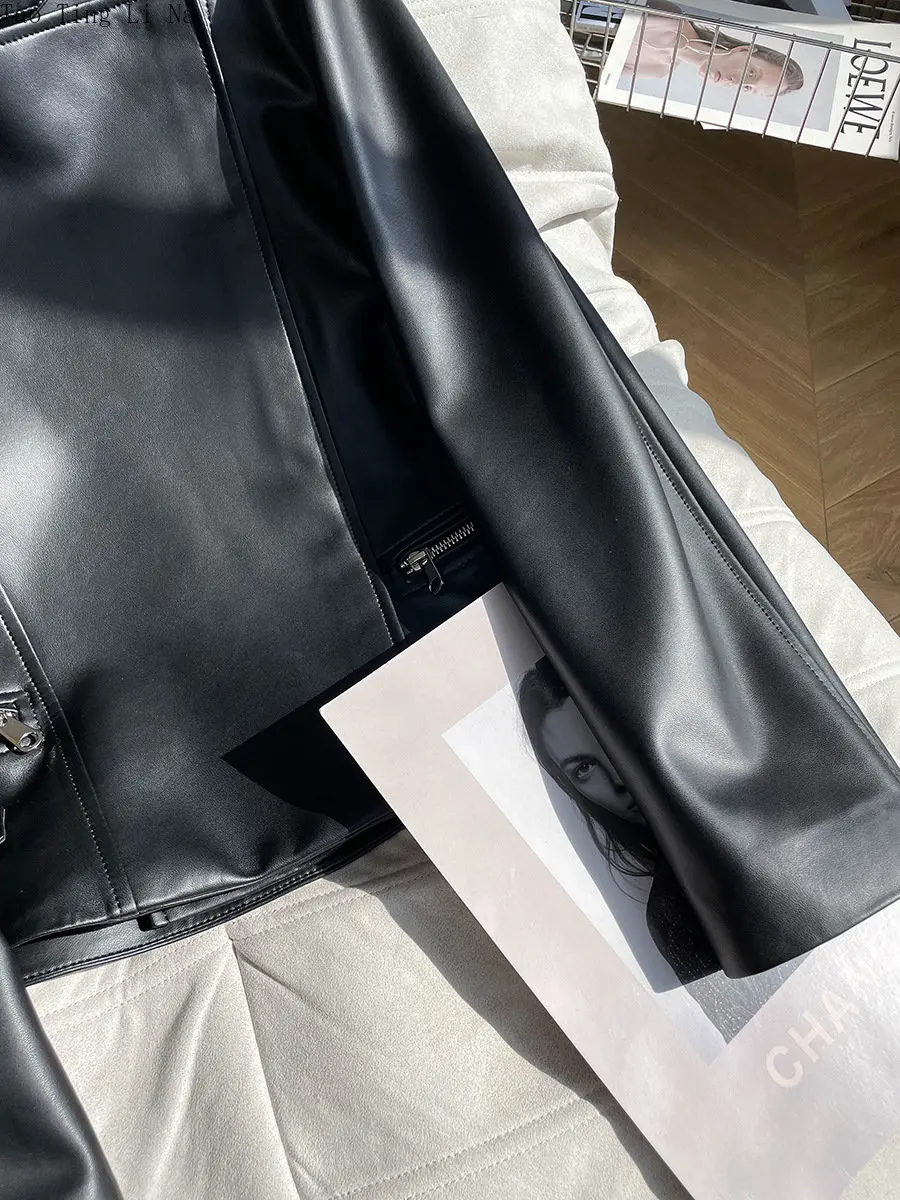 2023 Women New Spring Loose Casual Genuine Sheep Leather Jacket Real Sheepskin Leather Coat W16