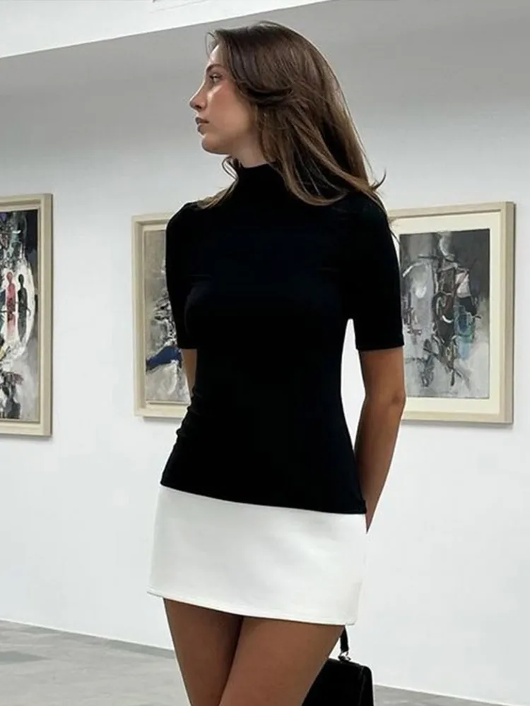 Мини-платье контрастного цвета с коротким рукавом женское элегантное