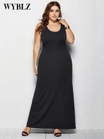 plus size dresses women tank dress summer sexy casual o neck sleeveless slim long dress lady loose solid beach party a line robe
