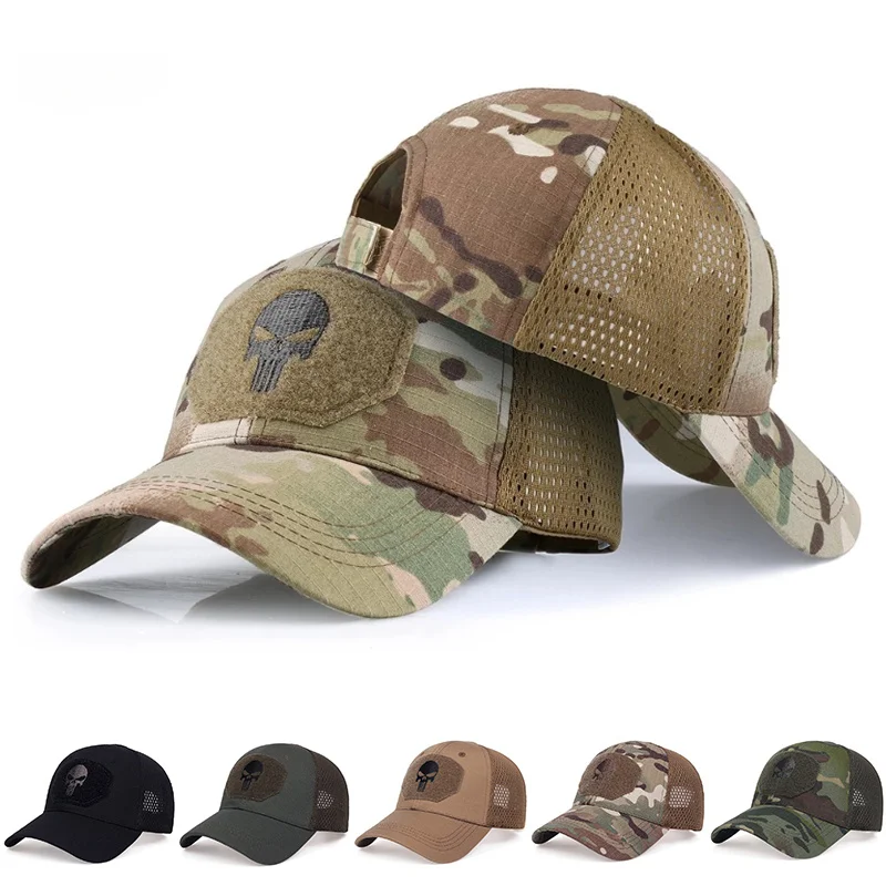 

Men's Camo Seals Skull Baseball Caps for Women Summer Airsoft Military Outdoor Mesh Snapback Cap Sun Visor Trucker Hats