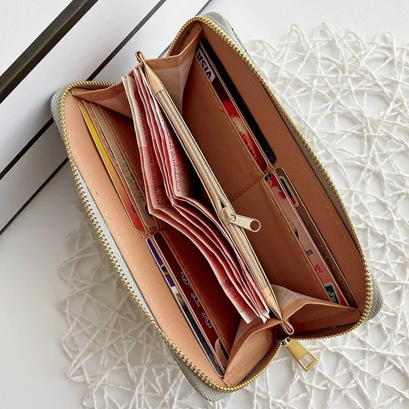 Women Wallet Lady Clutch Leather Weave Zipper Female Wallets Long Length Card Holder Phone Bag Money Coin Pocket Ladies Purses