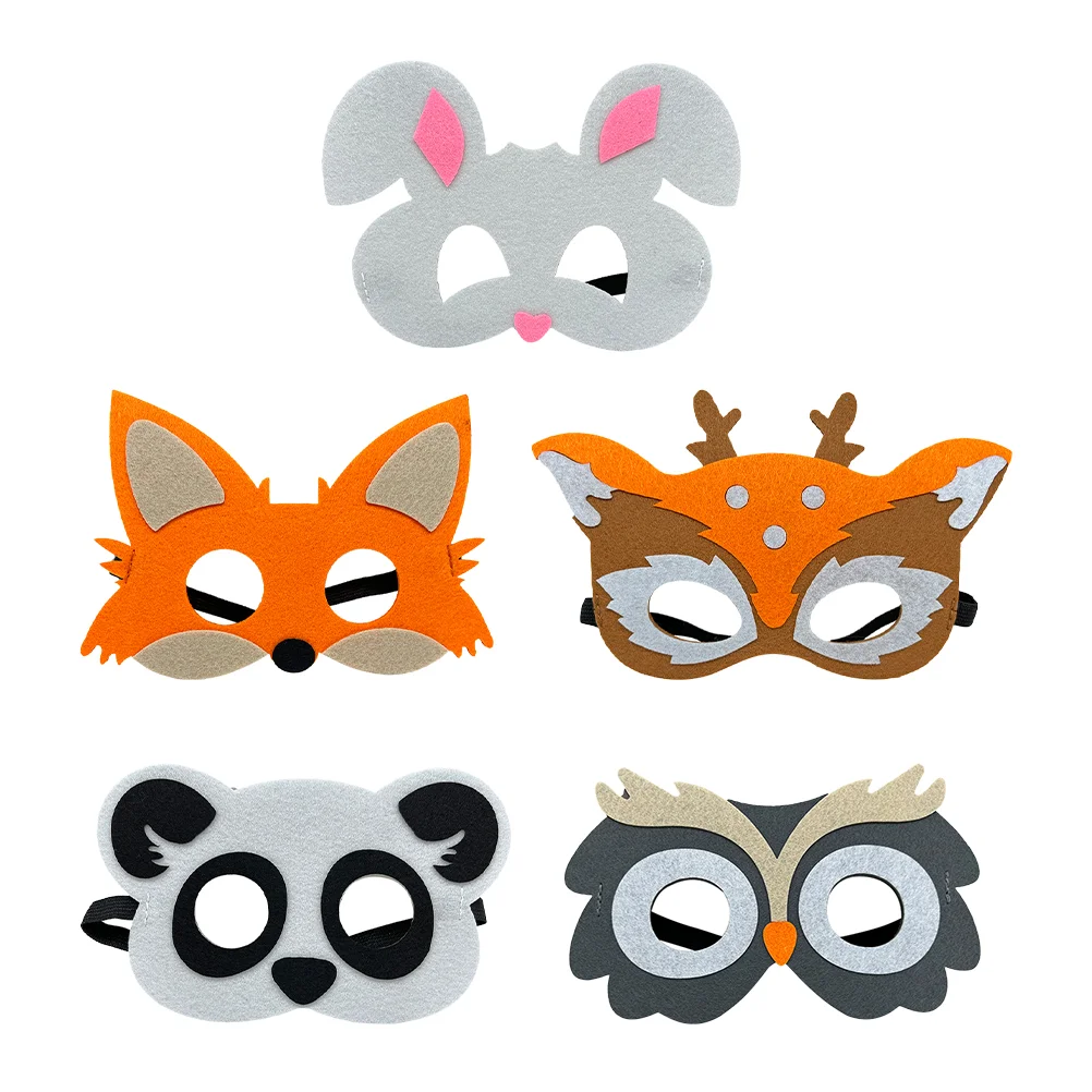 

4/5/8/10/12pcs Felt Animal Masks Cartoon Fox Owl Panda Bear Kids Halloween Themed Masquerade Cosplay Dress-Up Party Favors