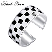 sodrov black and white checkerboard design ring luxury jewelry retro finger open rings for women
