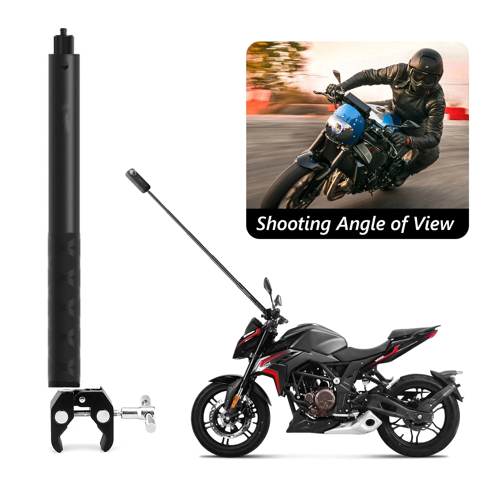 

For Insta360 X3 One X2 Motorcycle 3rd Person View Invisible Selfie Stick Handlebar Clamp Mount for DJI Action 3 GoPro 11 Cameras