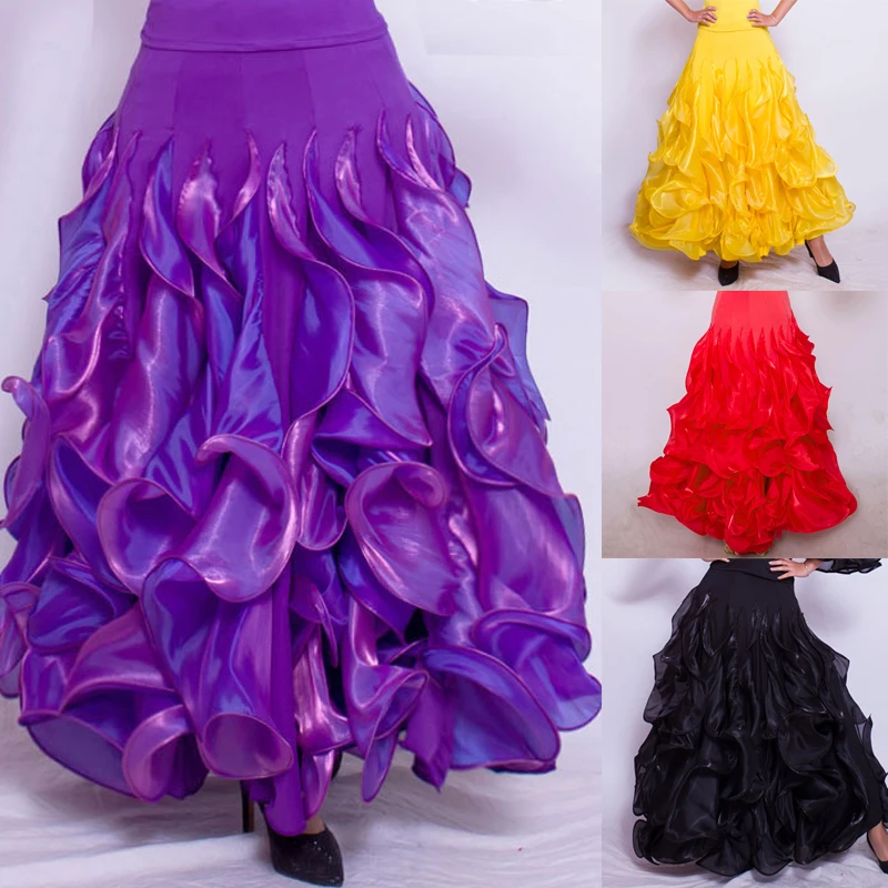 

6 Colors Layered Elegant Dancing Dress Ballroom Woman Dance Skirt Spanish Flamenco Waltz Tango Stage Performance Costume SL6141