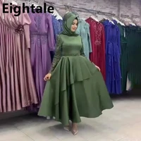 2022 green muslim evening dresses with kerchief long sleeve dubai beaded stain kaftan abaya prom gowns