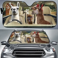funny alpacas family driving on right hand car sunshade funny alpacas wife yelling husband car window sun cover windshield vis