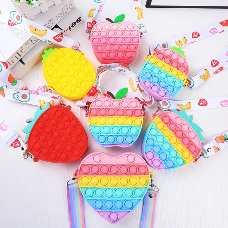 

New Fashion Fruit Storage Bag Squishy Push Bubble Kawaii Decompression Toys Cartoon Zero Wallet Soft Squeeze Toy for Kids Gifts