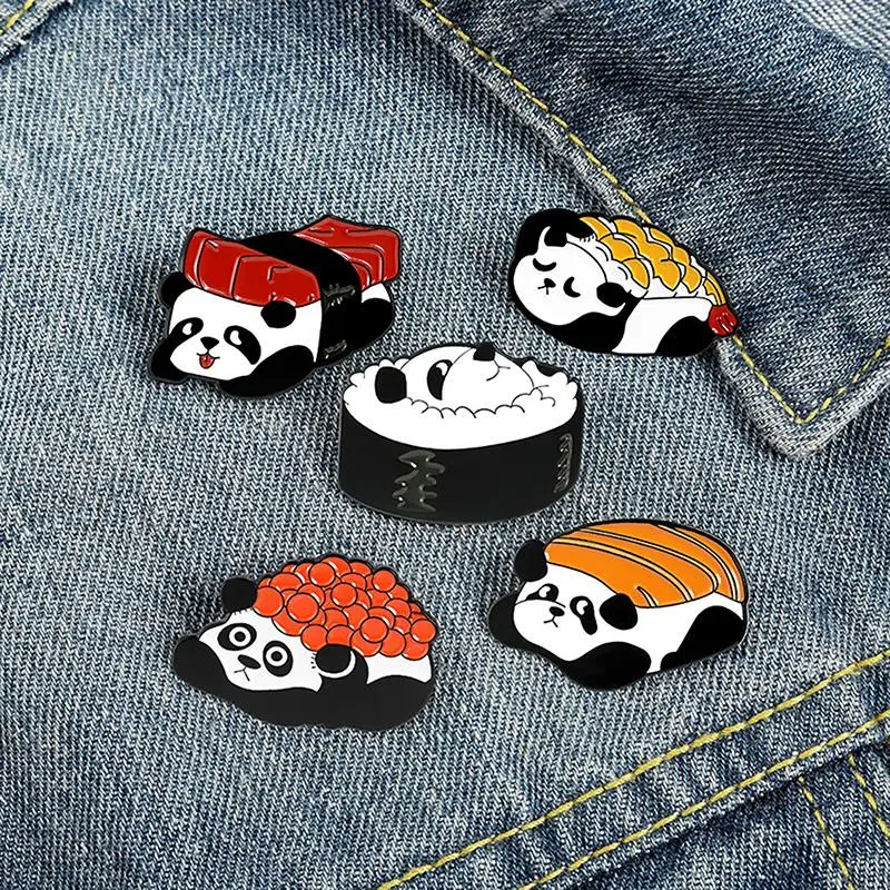 Cute Sushi Panda Metal Enamel Pin Shirt Denim Collar Lapel Pins new Badges Animal Brooches Jewelry for Friends Kids Gift images - 6