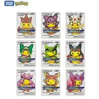 english version of pokemon album cute pikachu disguise silver metal letter card childrens toy collection gift booster