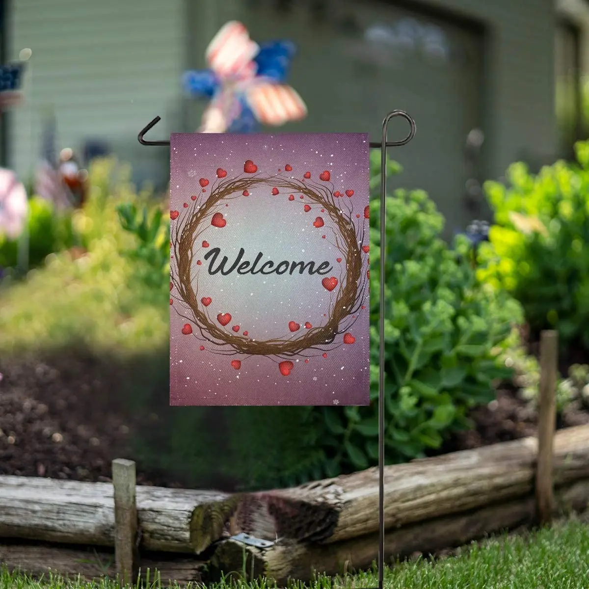 

Valentines Winter Wreath Love Heart Garden Flag Welcome Home House Flags Double Sided Yard Banner Outdoor Decor Banner for Outsi