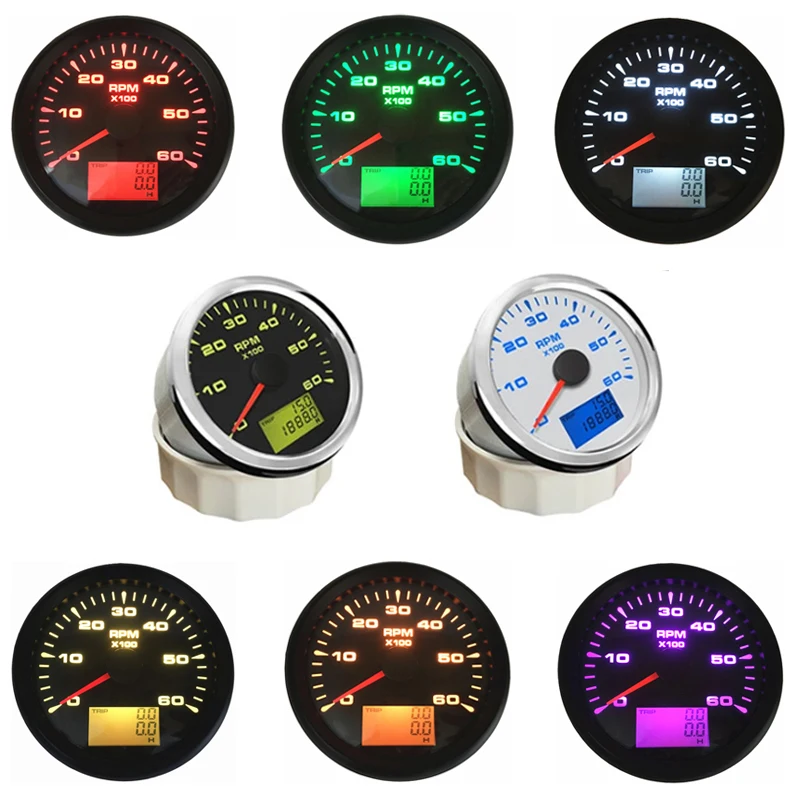 

85mm 0-6000RPM Tachometers Gauges Marine Rev Counters Revolution Meters with Hourmeters for Car Truck Boat White Green Backlight