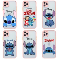 disney stitch phone case for iphone 13 12 11 pro max mini xs 8 7 plus x se 2020 xr light pink matte transparent cover