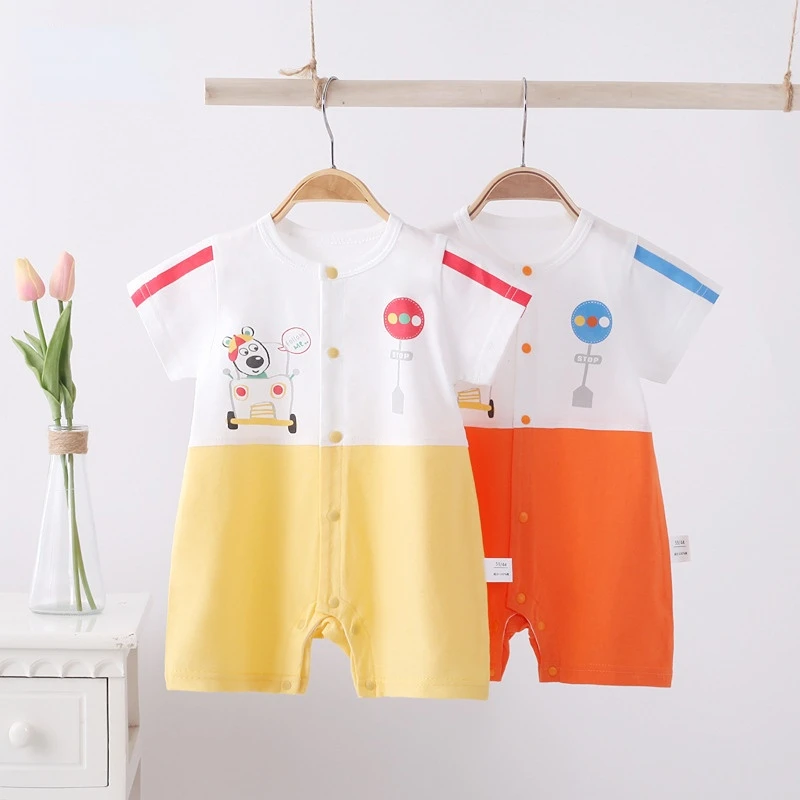 

Summer Newborn Baby Clothes Cotton Bodysuit Short Sleeve Round Neck Fresh Cartoon Comfortable Baby Climbing Clothes 0-12 Months