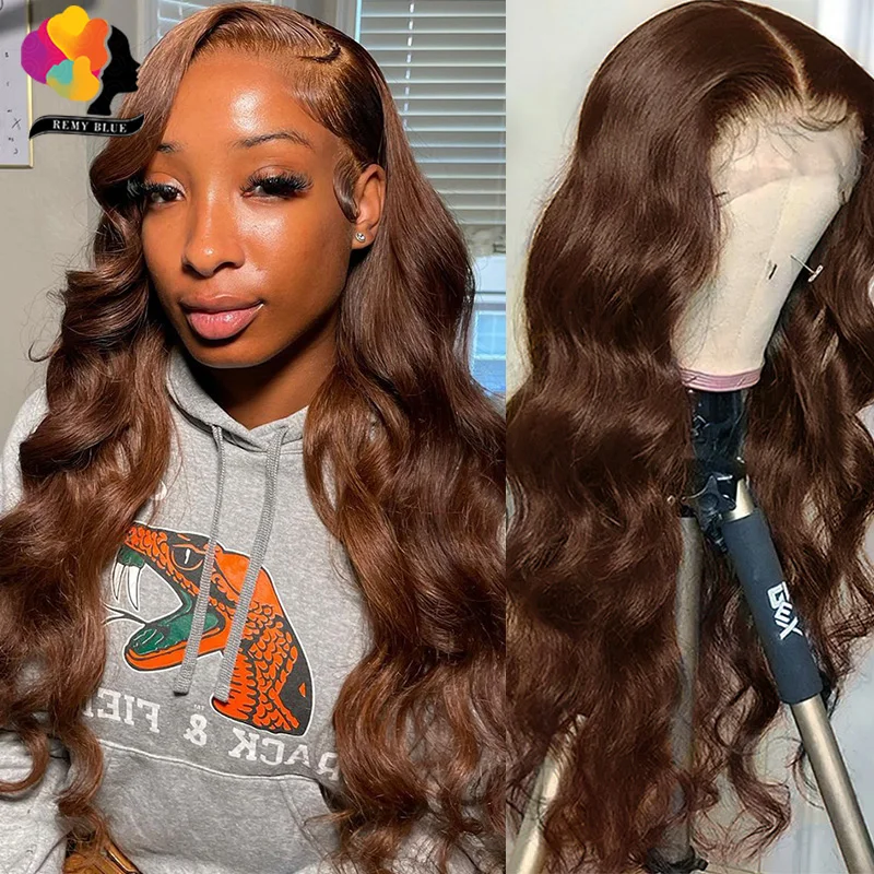 

Chocolate Brown Lace Front Human Hair Wigs #4 Colored Body Wave Human Hair Wigs Pre-Plucked 13x4 Natural Black Lace Frontal Wig