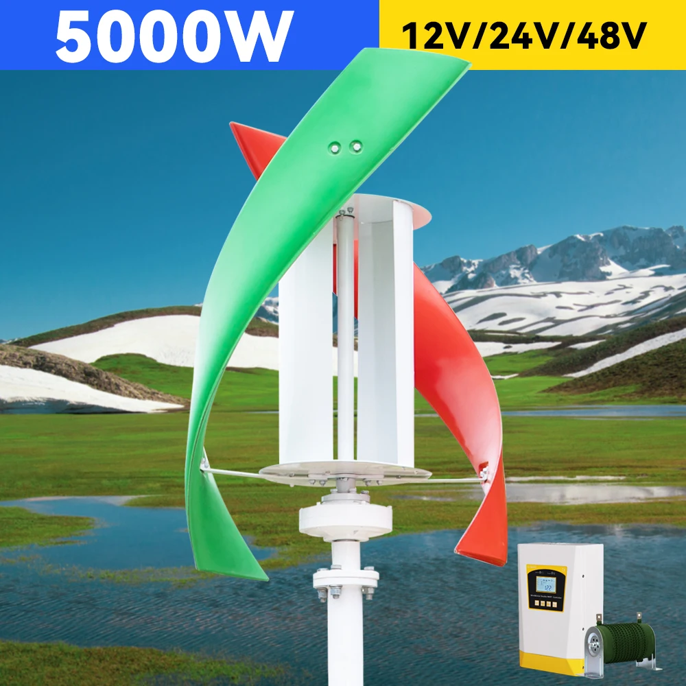 

5000W Vertical Wind Turbine Electric Generator Power 5kw 2 Fan Blades 12v 24v 48v Free Energy Optional Off Grid System Home Use