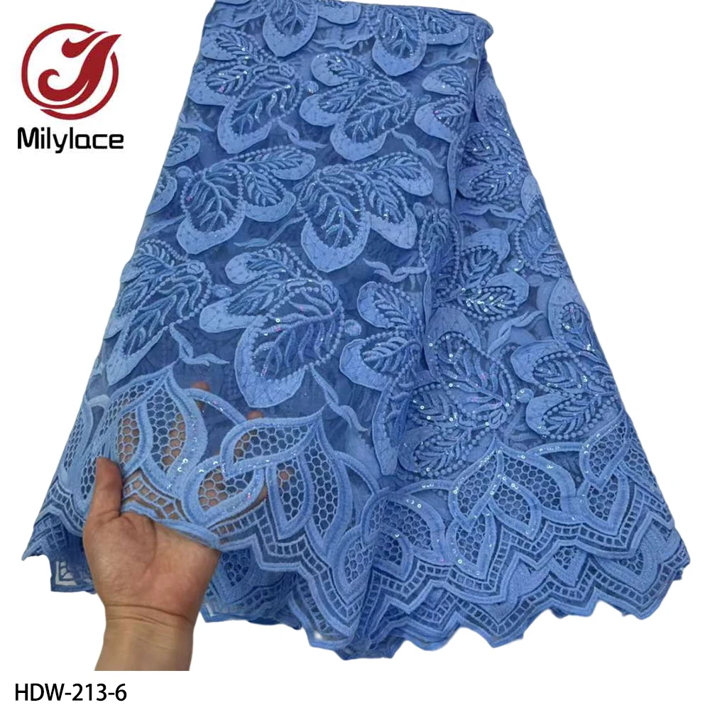 

New African Swiss Cotton Lace Fabric 5 Yards Nigerian Cotton Lace Fabric for Diy Sew Party Wedding HDW-213