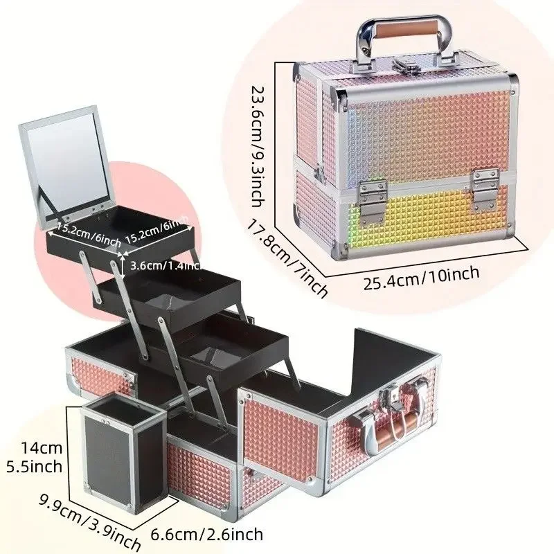 2024 Professional Makeup Box Aluminum Alloy Make Up Organizer Women Cosmetic Case with Mirror Travel Large Capacity Suitcase Bag