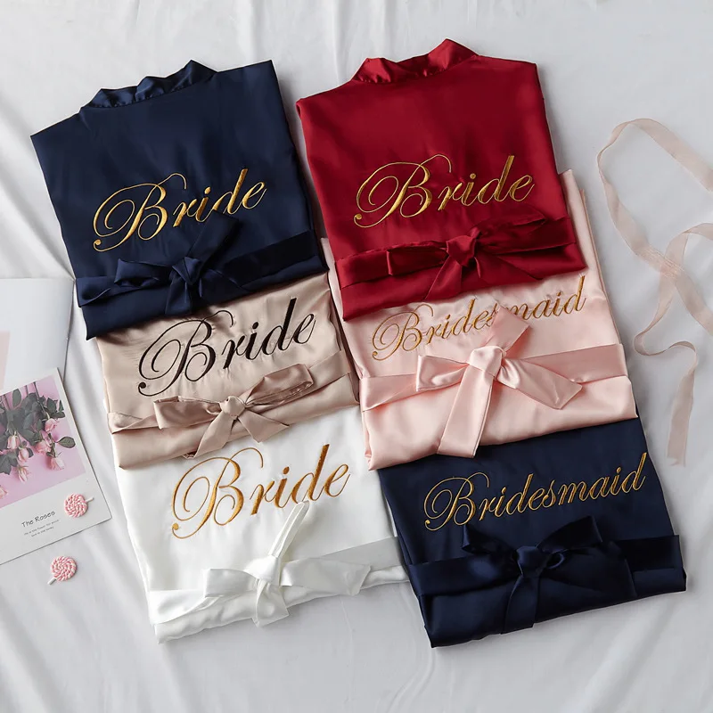 

New Wedding Bride Bridesmaid Robes Dressing Gown Sexy Women Bathrobe Night shirts Short Sleepwear Women Flower Kimono Plus Size