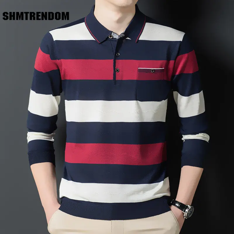 

Новая мужская рубашка-поло SHMTRENDOM, одежда в деловом стиле, Повседневная рубашка-поло с длинным рукавом на осень и весну, мужские корейские то...