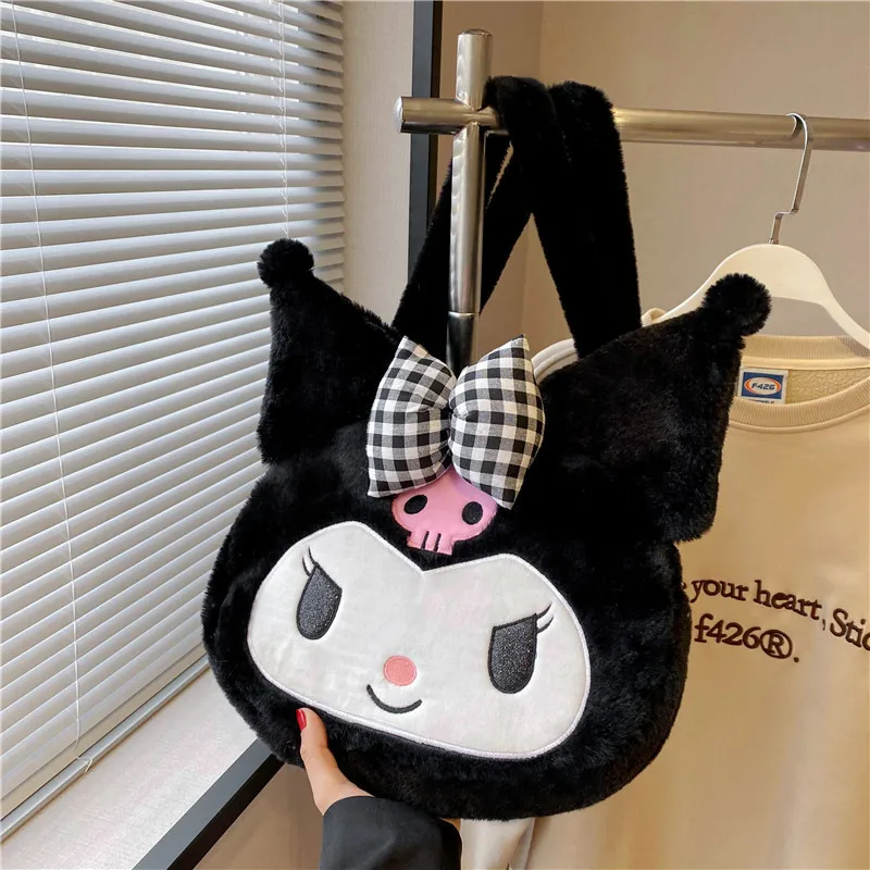 

New Anime Sanrio Kuromi Cinnamoroll My Melody Girls Cartoon Plush Single-shoulder Bag Underarm Bag Large Capacity Casual Handbag