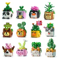 idea mini blocks succulents building brick flower cartoon animal flower pot 3d model assembled educational toy children gift