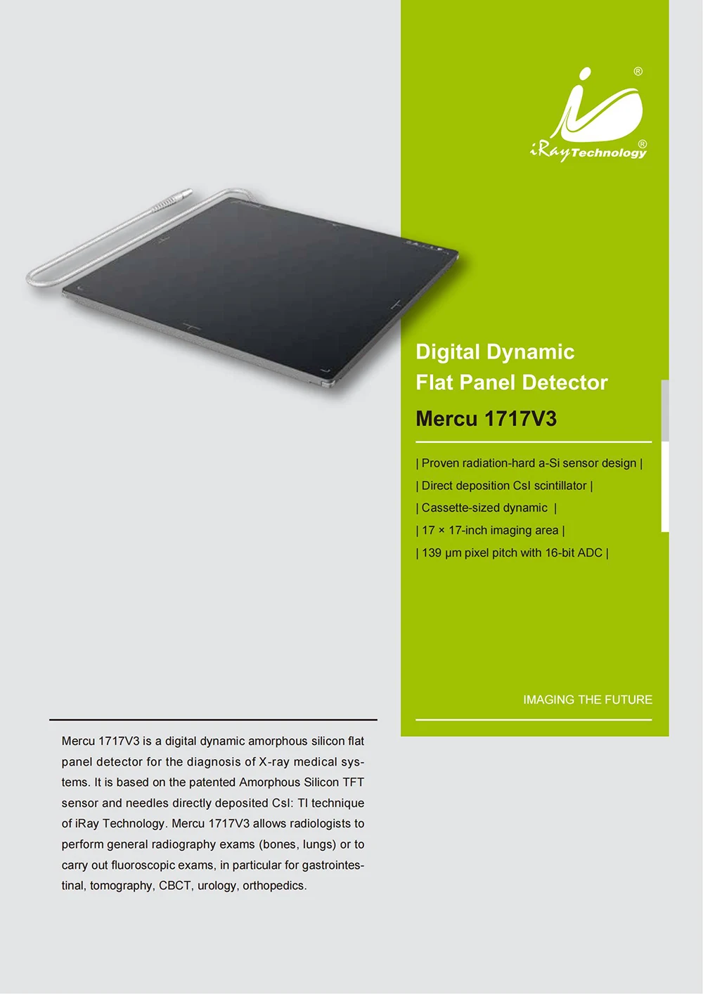 ския Мерку 1717V3 Динамический плоский панельный детектор FPD в реальном времени