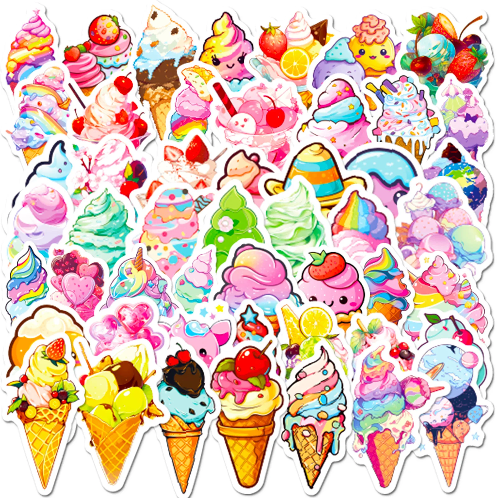 10/50pcs Ice Cream Stickers for Boys Girls Happy Summer Cart