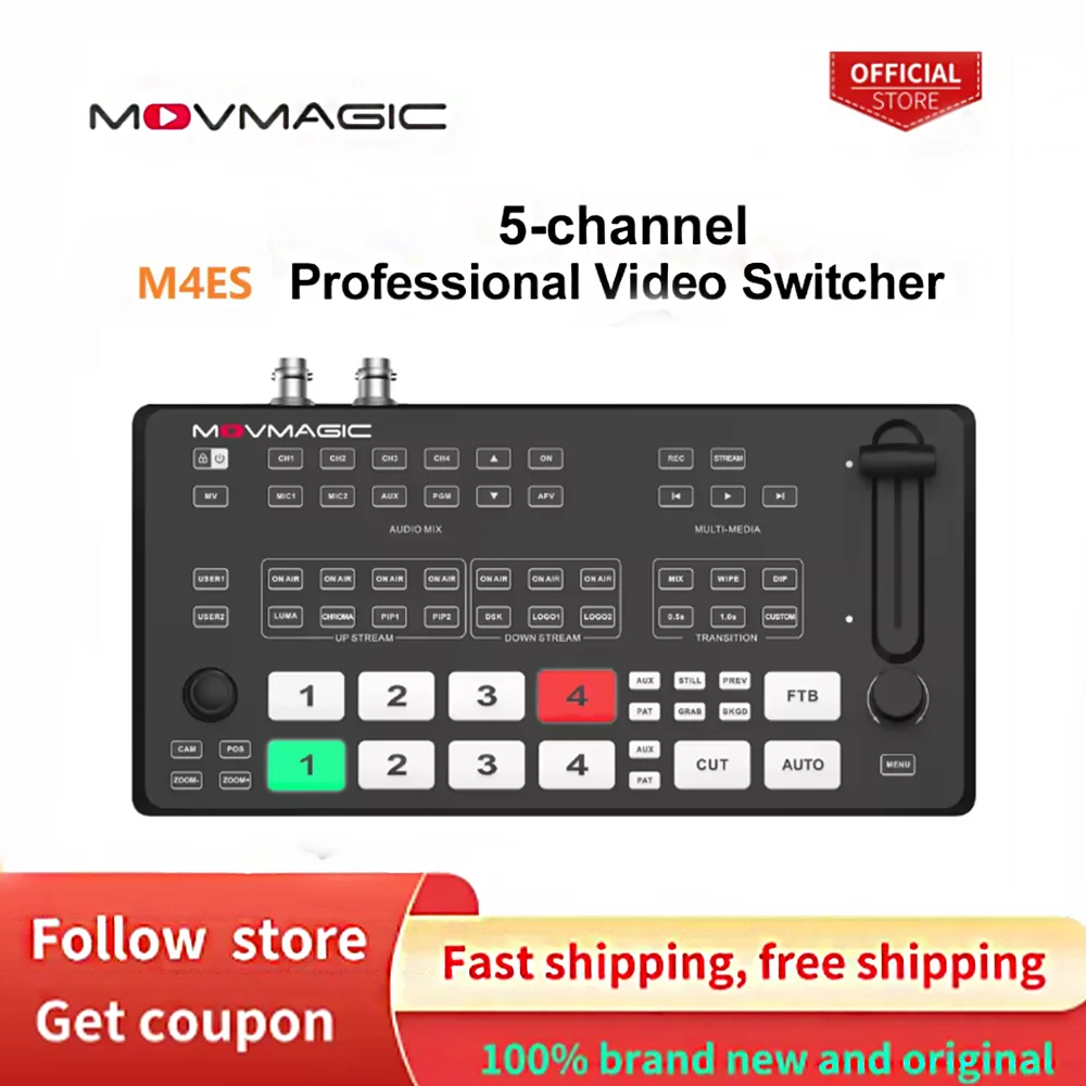 Фото MOVMAGIC M4ES 5CH SDI NDI HDMI-совместимый профессиональный видеокоммутатор видео аудиомикшер 4K для потоковой записи в реальном времени №1