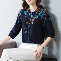 fashion woman blouses 2022 summer comfortable half sleeve casual tops women elegant classic vintage printed satin shirts