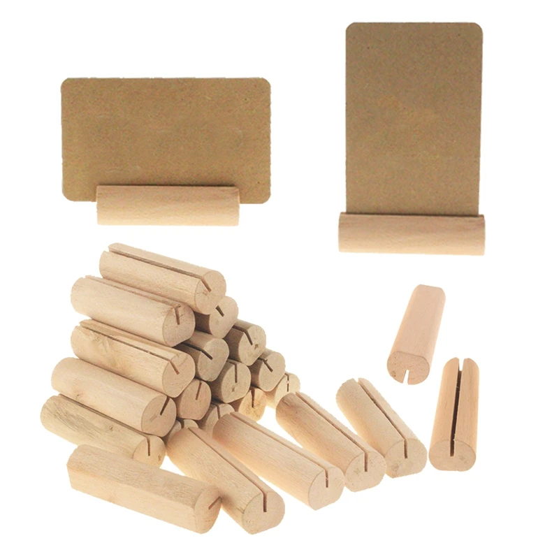 

20Pcs Photo Holder Stumps Wood Clips With Kraft Paper Cards Wood Photo Notes Folder Home Card Slot Party Decoration Home