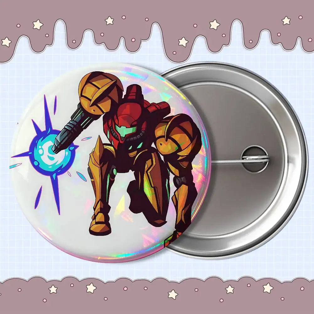 Фото Значки-броши Zero Suit Samus Metroid Samus Aran, 58 мм, круглые, с креативными принтами и текстом, металлические, для лацканов, украшения, подарок №4
